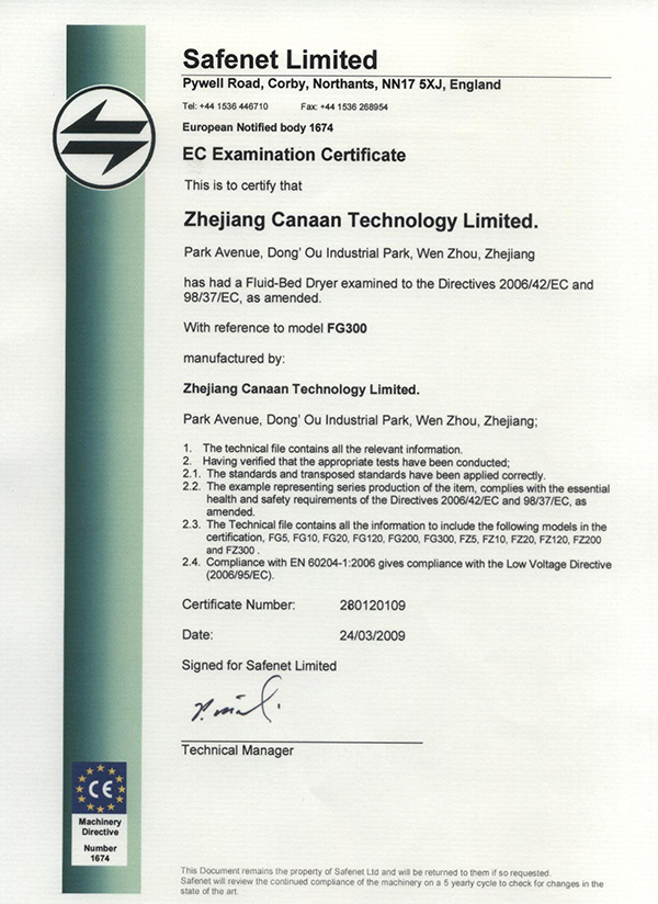 CE Certificate FG300